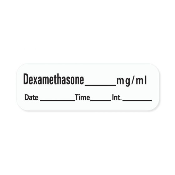 Anesthesia Label with Date, Time & Initial (Paper, Permanent) Dexamethasone mg/ml 1 1/2" x 1/2" White - 600 per Roll