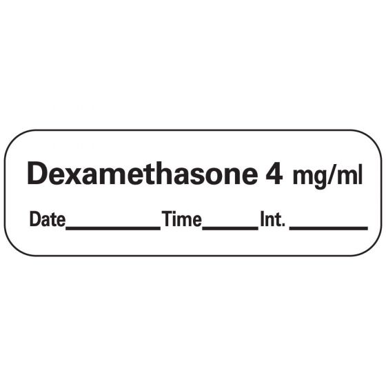 Anesthesia Label with Date, Time & Initial (Paper, Permanent) Dexamethasone 4 1 1/2" x 1/2" White - 600 per Roll