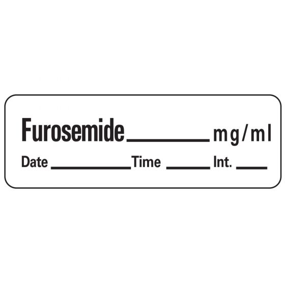Anesthesia Label with Date, Time & Initial (Paper, Permanent) Furosemide mg/ml 1 1/2" x 1/2" White - 600 per Roll