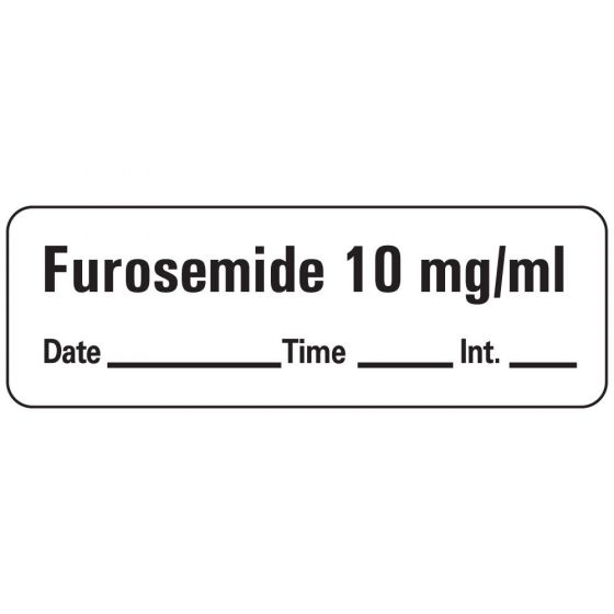 Anesthesia Label with Date, Time & Initial (Paper, Permanent) Furosemide 10 mg/ml 1 1 1/2" x 1/2" White - 600 per Roll