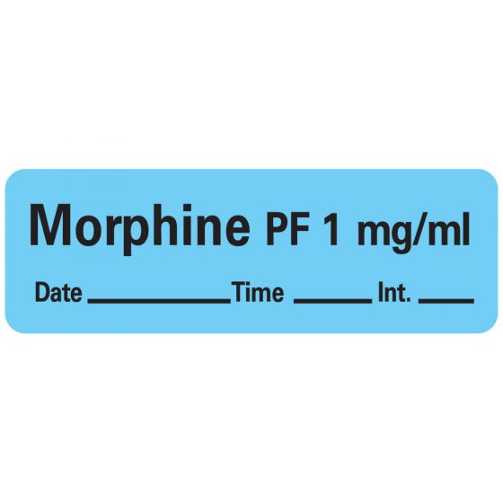 Anesthesia Label with Date, Time & Initial (Paper, Permanent) Morphine Pf 1" 1 1 1/2" x 1/2" Blue - 600 per Roll