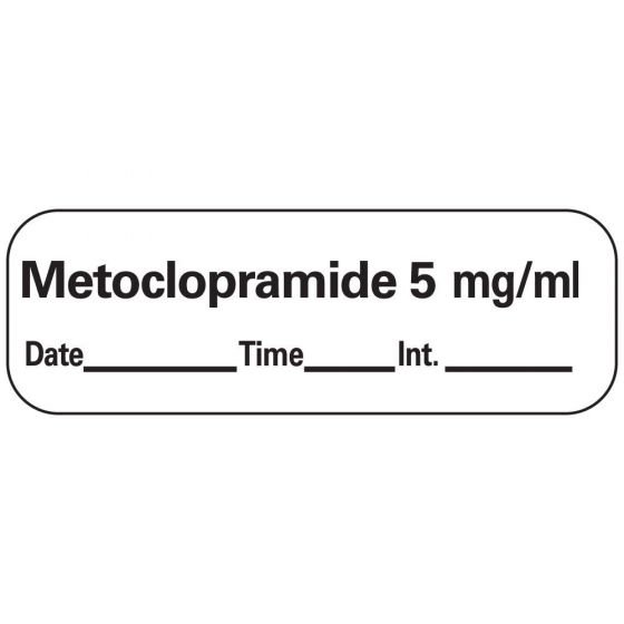 Anesthesia Label with Date, Time & Initial (Paper, Permanent) Metoclopramide 5 1 1/2" x 1/2" White - 600 per Roll