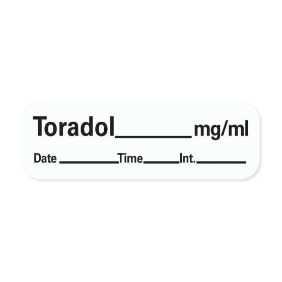 Anesthesia Label with Date, Time & Initial (Paper, Permanent) Toradol mg/ml 1 1/2" x 1/2" White - 600 per Roll