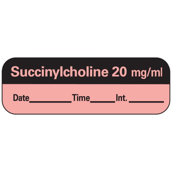 Anesthesia Label with Date, Time & Initial (Paper, Permanent) Succinylcholine 20 1 1/2" x 1/2" Fluorescent Red - 600 per Roll
