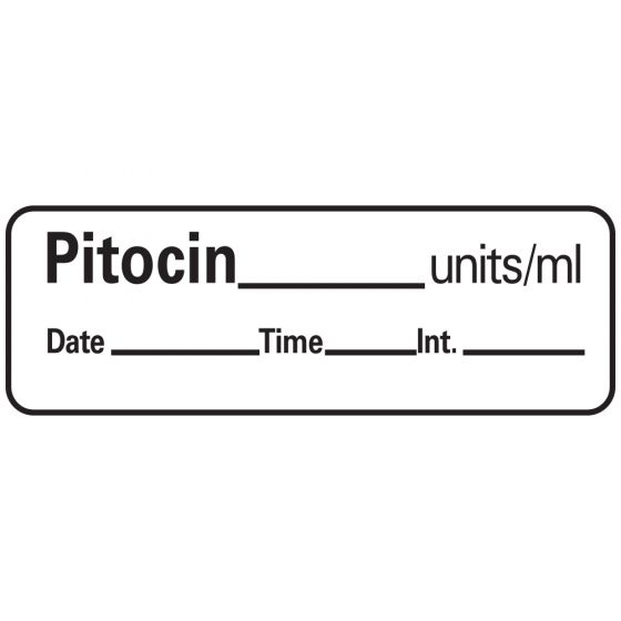 Anesthesia Label with Date, Time & Initial (Paper, Permanent) Pitocin Units/ml 1 1/2" x 1/2" White - 600 per Roll