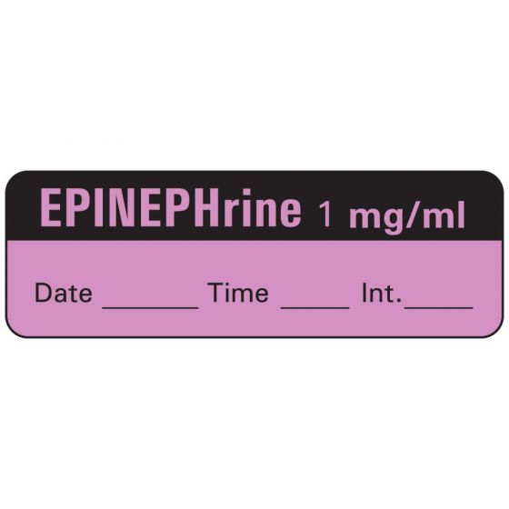 Anesthesia Label with Date, Time & Initial (Paper, Permanent) Epinephrine 1 mg/ml 1 1 1/2" x 1/2" Violet - 600 per Roll