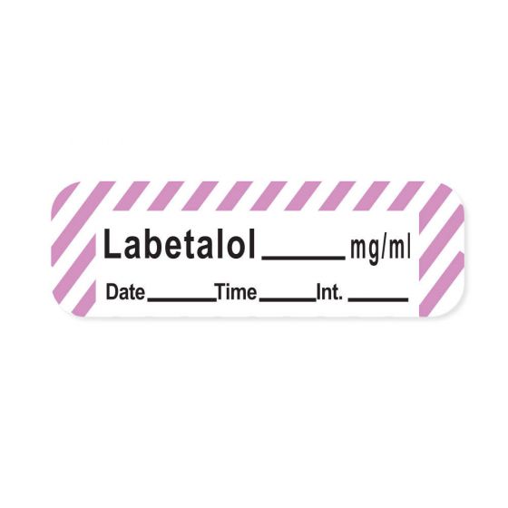 Anesthesia Label with Date, Time & Initial (Paper, Permanent) Labetalol mg/ml 1 1/2" x 1/2" White with Violet - 600 per Roll