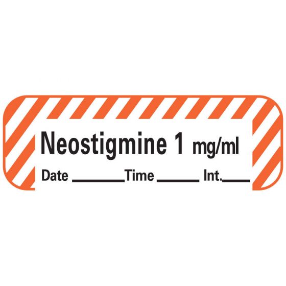 Anesthesia Label with Date, Time & Initial (Paper, Permanent) Neostigmine 1 mg/ml 1 1 1/2" x 1/2" White with Fluorescent Red - 600 per Roll