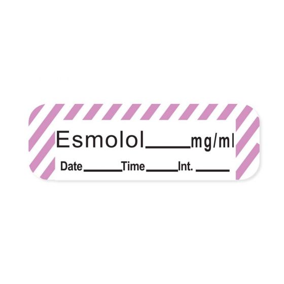 Anesthesia Label with Date, Time & Initial (Paper, Permanent) Esmolol mg/ml 1 1/2" x 1/2" White with Violet - 600 per Roll
