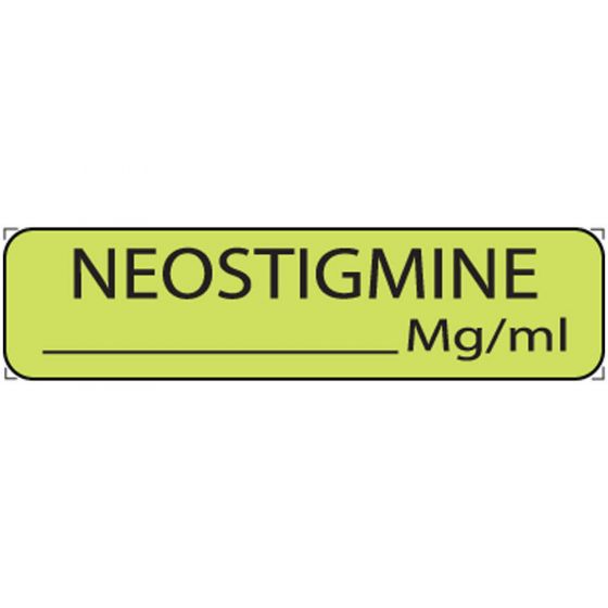 Label Paper Removable Neostigmine mg/ml, 1" Core, 1 1/4" x 5/16", Fl. Chartreuse, 760 per Roll