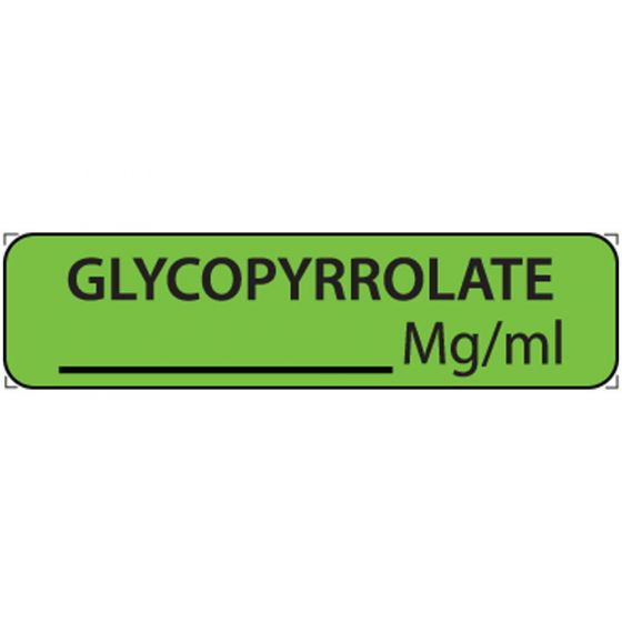Label Paper Removable Glycopyrrolate, 1" Core, 1 1/4" x 5/16", Fl. Green, 760 per Roll