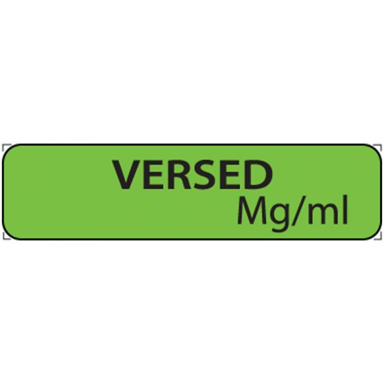 Label Paper Removable Versed mg/ml, 1" Core, 1 1/4" x 5/16", Fl. Green, 760 per Roll