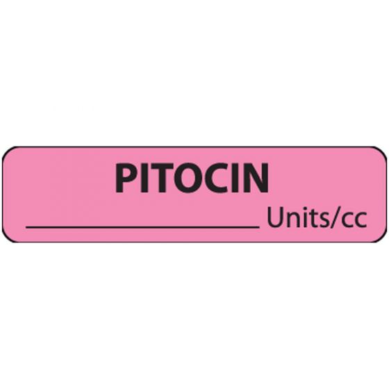 Label Paper Removable Pitocin Units/cc, 1" Core, 1 1/4" x 5/16", Fl. Pink, 760 per Roll