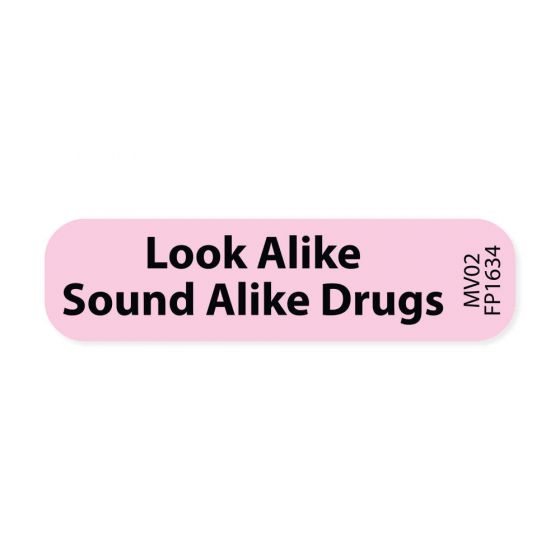 Label Paper Removable Look Alike Sound Alike Drugs, 1" Core, 1 7/16" x 3/8", Fl. Pink, 666 per Roll