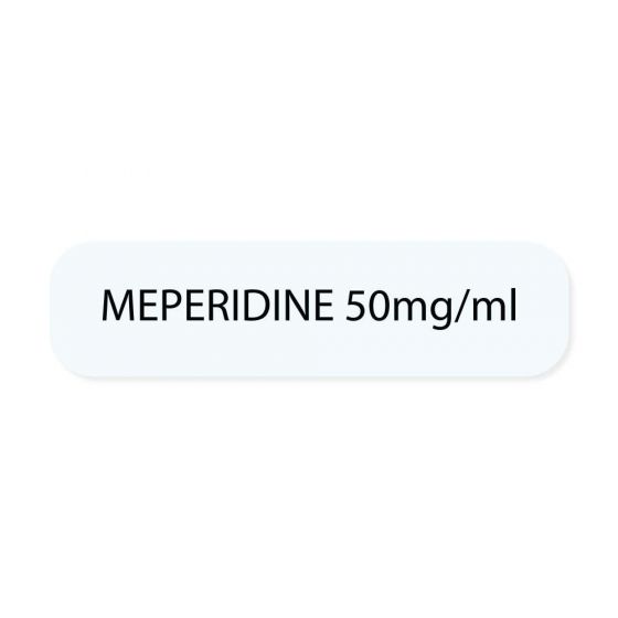 Label Paper Permanent Meperidine 50mg/ml, 1" Core, 1 7/16" x 3/8", White, 666 per Roll