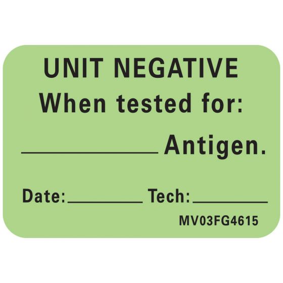 Lab Communication Label (Paper, Removable) Unit Negative When 1 7/16"x1 Fluorescent Green - 666 per Roll