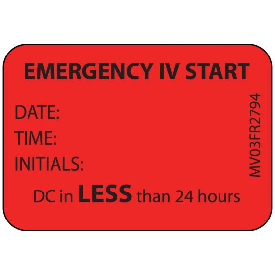 Label Paper Permanent Emergency IV Start 1" Core 1 7/16"x1 Fl. Red 666 per Roll