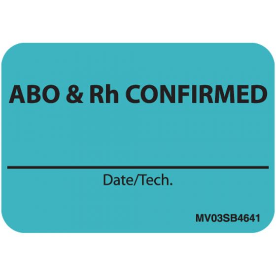 Label Paper Removable ABO & RH, 1" Core, 1 7/16" x 1", Blue, 666 per Roll