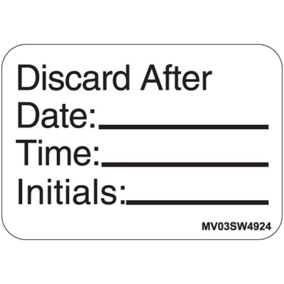 Label Paper Removable Discard After: Date:, 1" Core, 1 7/16" x 1", White, 666 per Roll