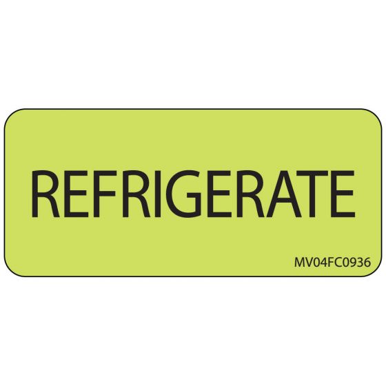 Lab Communication Label (Paper, Removable) Refrigerate 2 1/4"x1 Fluorescent Chartreuse - 420 per Roll