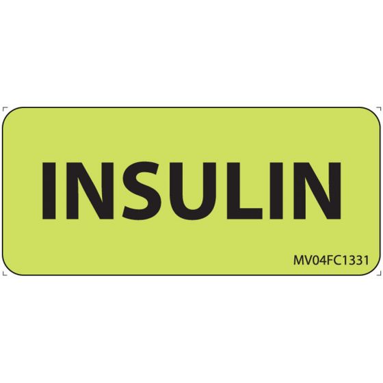 Label Paper Removable Insulin, 1" Core, 2 1/4" x 1", Fl. Chartreuse, 420 per Roll
