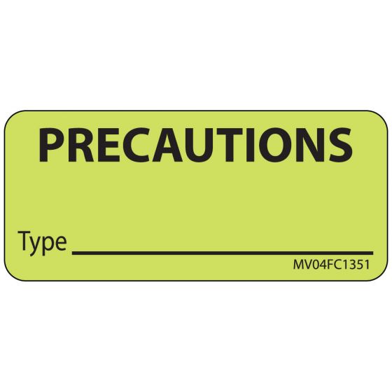 Label Paper Removable Precautions Type, 1" Core, 2 1/4" x 1", Fl. Chartreuse, 420 per Roll