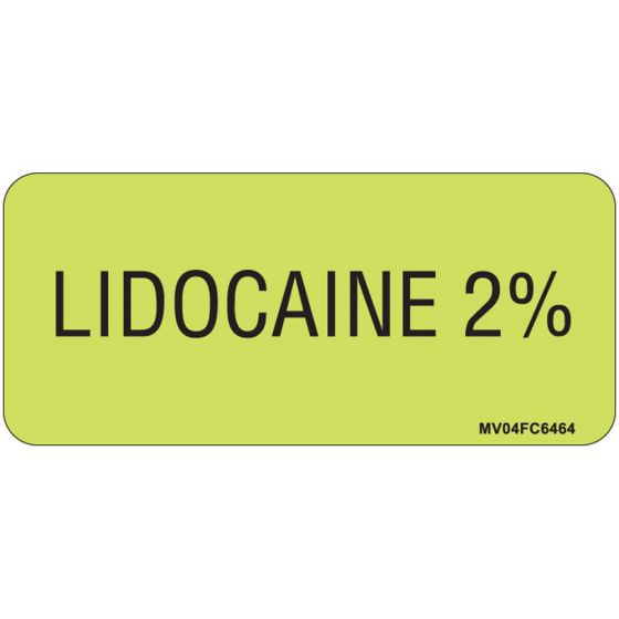 Label Paper Removable Lidocaine 2%, 1" Core, 2 1/4" x 1", Fl. Chartreuse, 420 per Roll