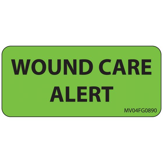Label Paper Removable Wound Care Alert, 1" Core, 2 1/4" x 1", Fl. Green, 420 per Roll