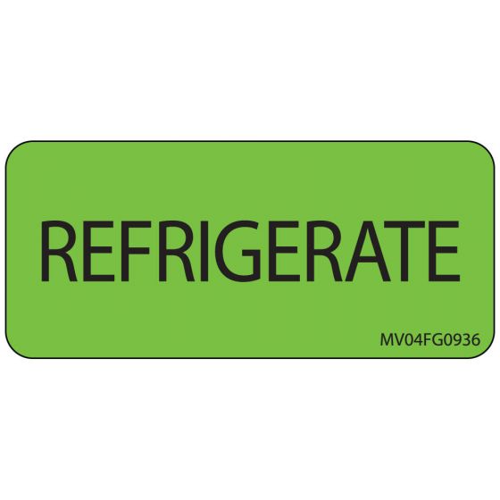 Lab Communication Label (Paper, Removable) Refrigerate 2 1/4"x1 Fluorescent Green - 420 per Roll
