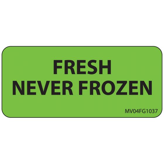Label Paper Removable Fresh Never Frozen, 1" Core, 2 1/4" x 1", Fl. Green, 420 per Roll