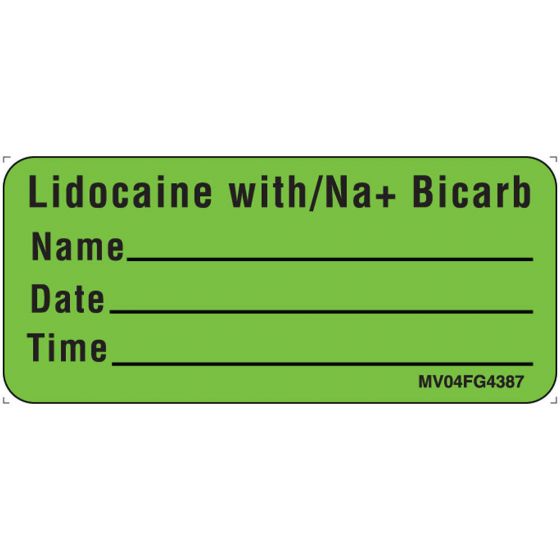 Label Paper Removable Lidocaine with/na+, 1" Core, 2 1/4" x 1", Fl. Green, 420 per Roll