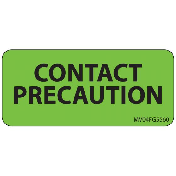 Label Paper Removable Contact Precaution, 1" Core, 2 1/4" x 1", Fl. Green, 420 per Roll