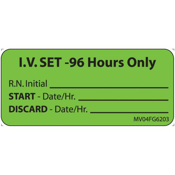 Label Paper Removable IV Set- 96, 1" Core, 2 1/4" x 1", Fl. Green, 420 per Roll