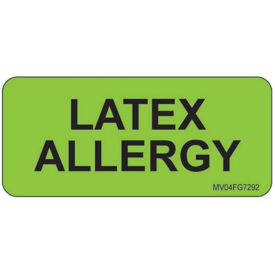 Label Paper Removable Latex Allergy, 1" Core, 2 1/4" x 1", Fl. Green, 420 per Roll