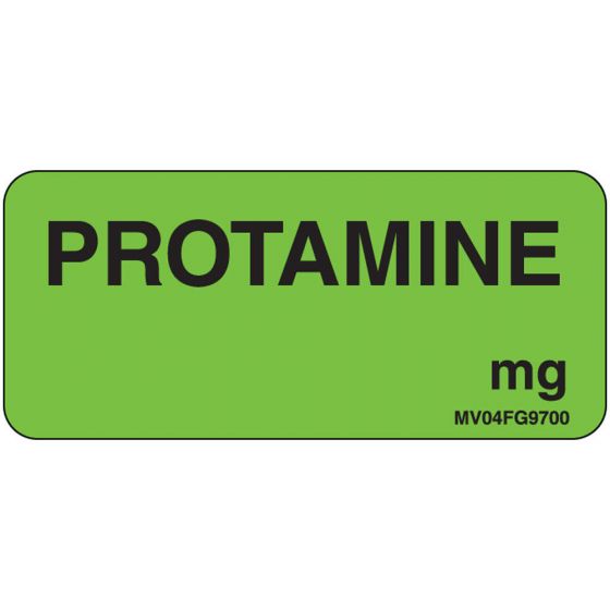 Label Paper Removable Protamine mg, 1" Core, 2 1/4" x 1", Fl. Green, 420 per Roll