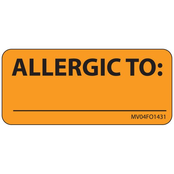 Label Paper Removable Allergic To:, 1" Core, 2 1/4" x 1", Fl. Orange, 420 per Roll
