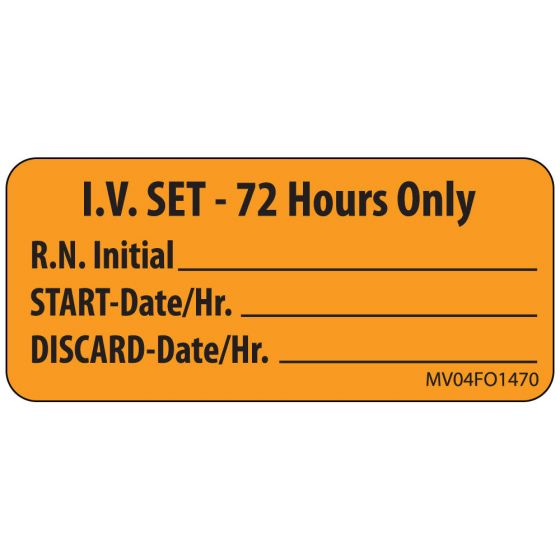 Label Paper Removable IV Set- 72, 1" Core, 2 1/4" x 1", Fl. Orange, 420 per Roll