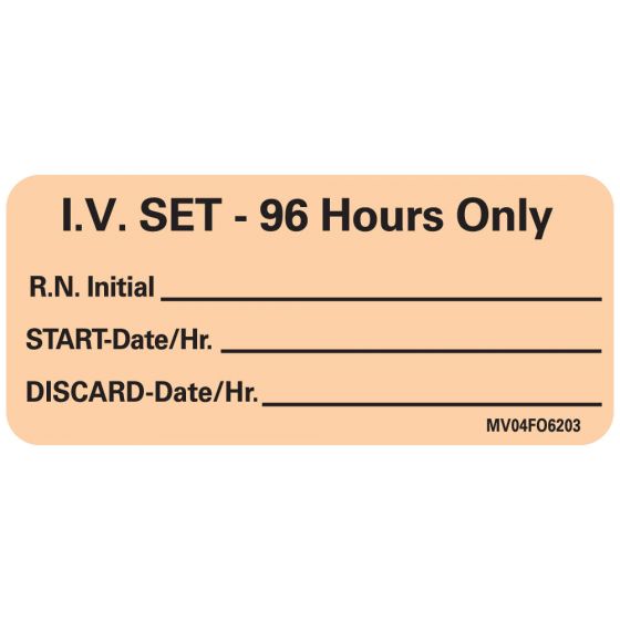 Label Paper Removable IV Set- 96, 1" Core, 2 1/4" x 1", Fl. Orange, 420 per Roll