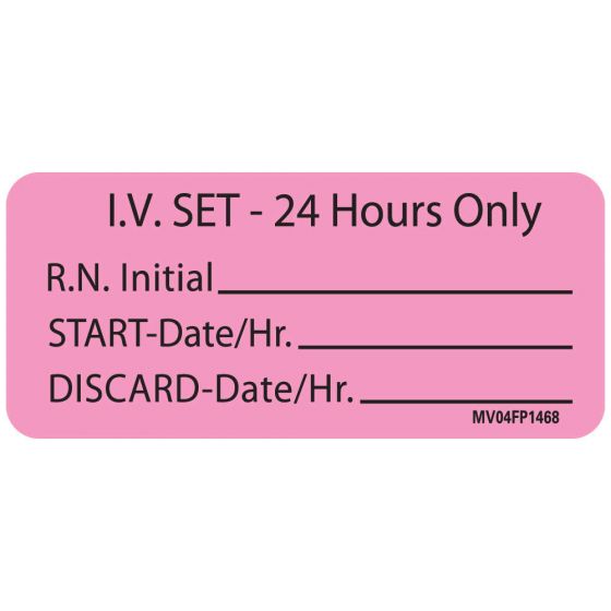 Label Paper Removable IV Set- 24, 1" Core, 2 1/4" x 1", Fl. Pink, 420 per Roll