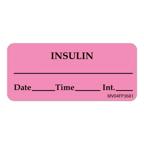 Label Paper Removable Insulin, 1" Core, 2 1/4" x 1", Fl. Pink, 420 per Roll