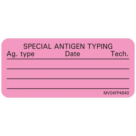 Lab Communication Label (Paper, Removable) Special Antigen 2 1/4"x1 Fluorescent Pink - 420 per Roll