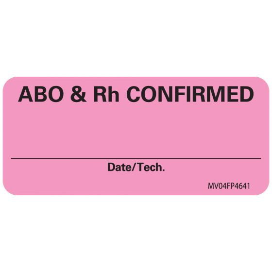 Lab Communication Label (Paper, Removable) ABO & RH 2 1/4"x1 Fluorescent Pink - 420 per Roll