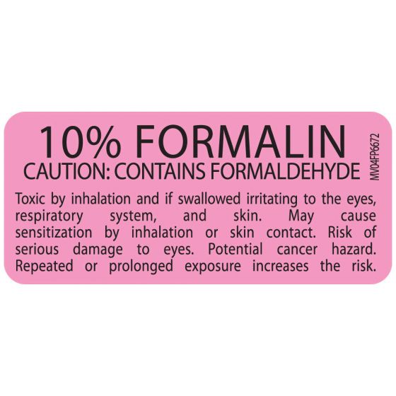 Lab Communication Label (Paper, Removable) 0.1" Formalin Caution 1 Core 2 1/4"x1 Fluorescent Pink - 420 per Roll