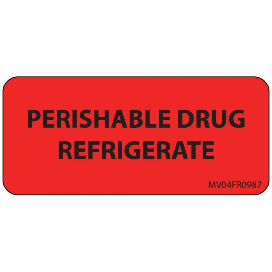 Label Paper Permanent Perishable Drug, 1" Core, 2 1/4" x 1", Fl. Red, 420 per Roll
