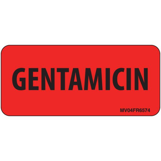 Label Paper Permanent Gentamicin 1" Core 2 1/4"x1 Fl. Red 420 per Roll