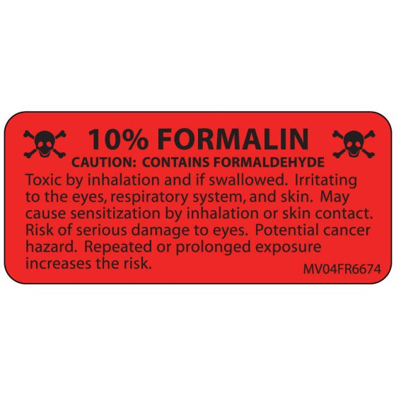 Label Paper Permanent 10%; Formalin 1 Core 2 1/4"x1 Fl. Red 420 per Roll