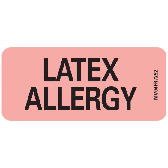 Label Paper Permanent Latex Allergy, 1" Core, 2 1/4" x 1", Fl. Red, 420 per Roll