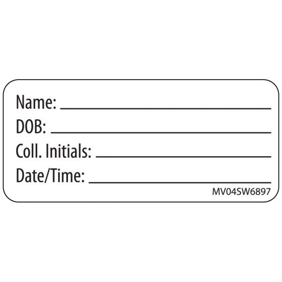 Label Paper Removable Name: DOB: Coll., 1" Core, 2 1/4" x 1", White, 420 per Roll