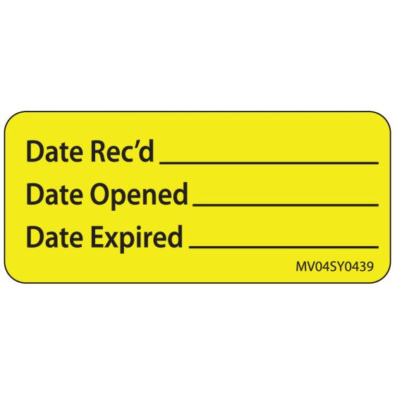Label Paper Permanent Date Recd Date 1" Core 2 1/4"x1 Yellow 420 per Roll