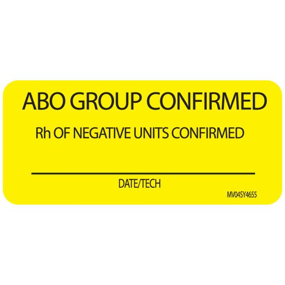 Lab Communication Label (Paper, Permanent) ABO Group Confirmed 2 1/4"x1 Yellow - 420 per Roll
